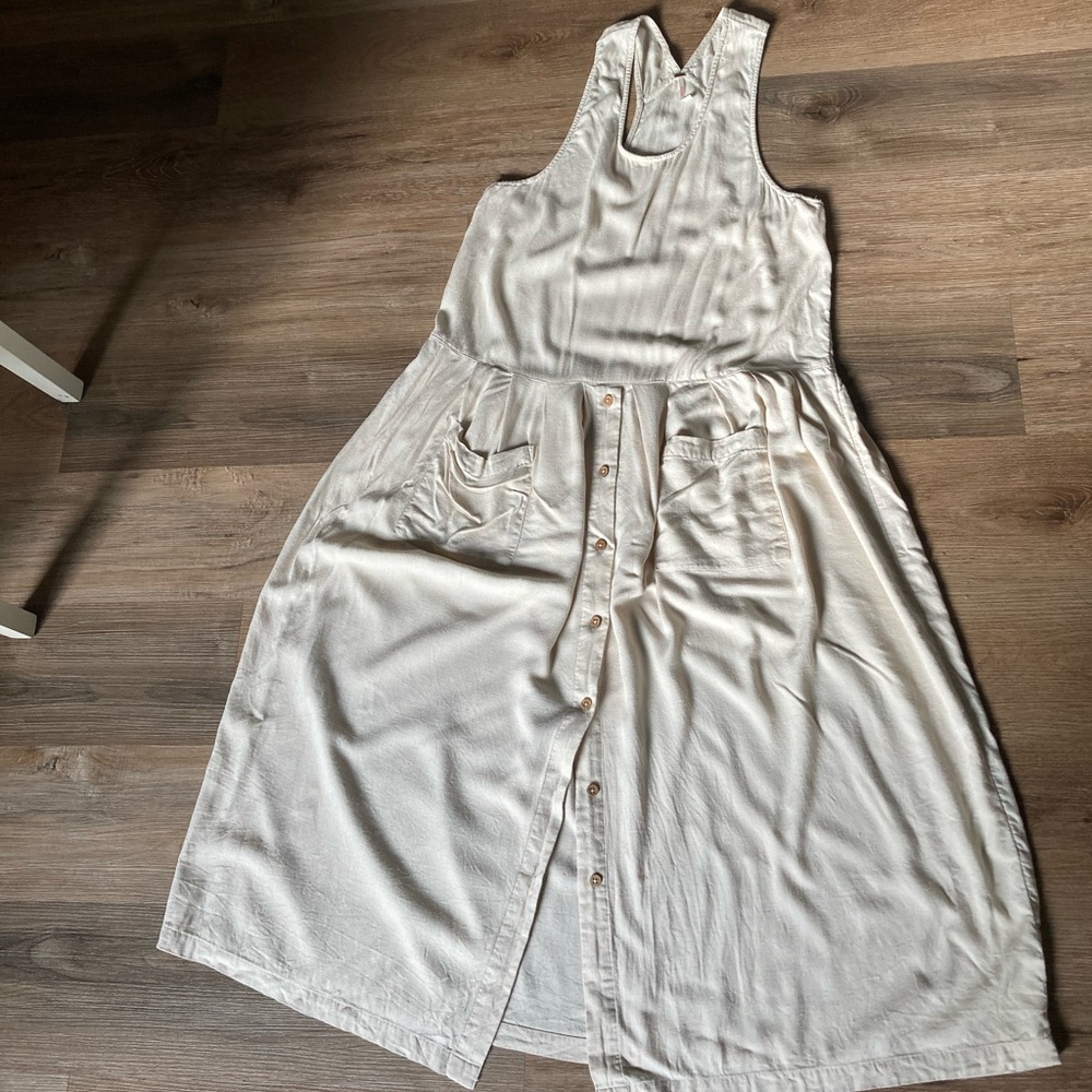 Free People Linen Blend Pinafore Cream Sleeveless Dress